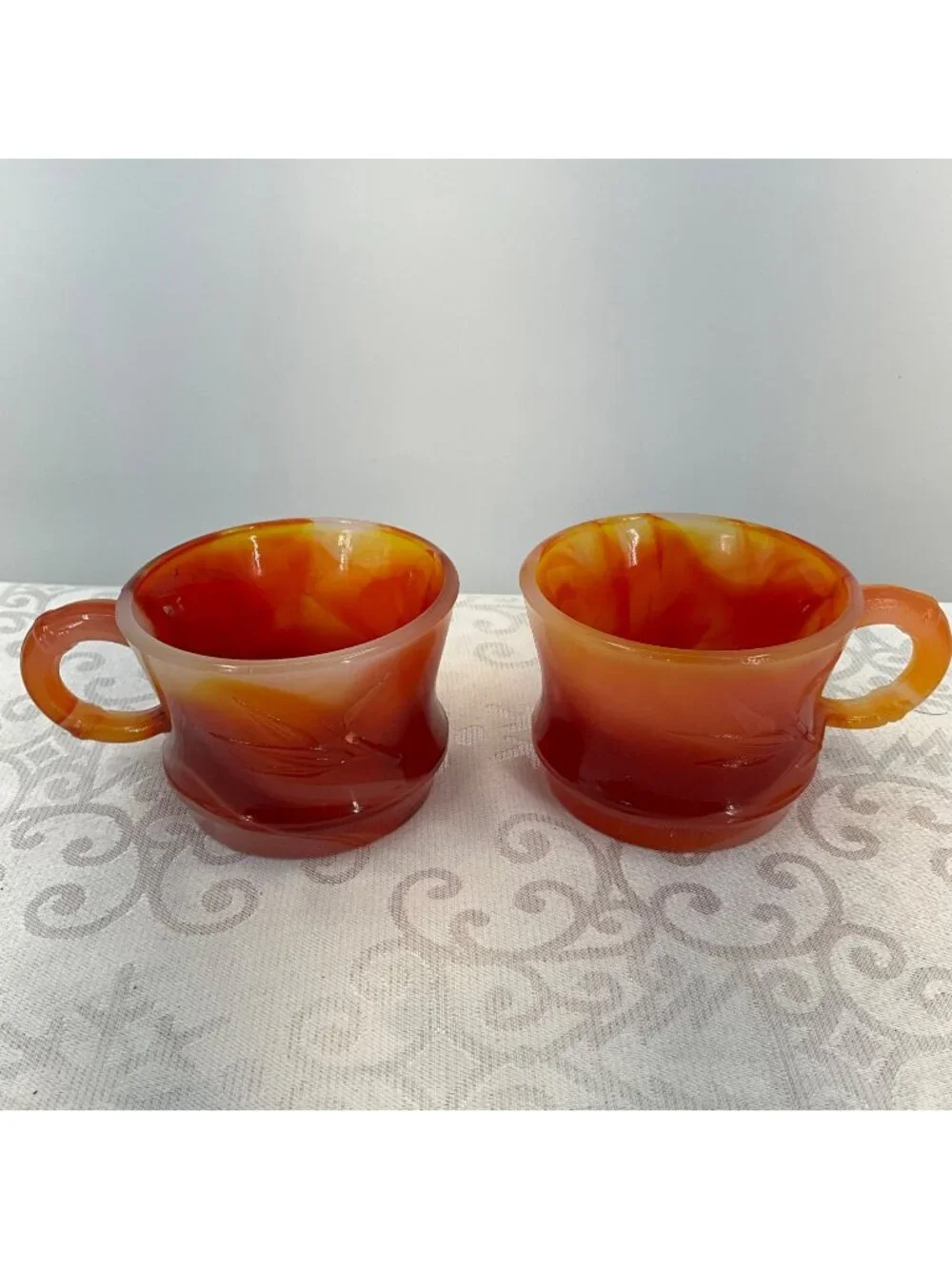 Vintage Amberina Cadmium Glass Set/2 Cupos UV Reactive Tiny Chip